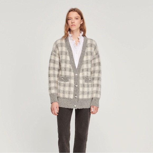 Ontario plaid-check crystal-button cardigan! - Picture 1 of 8